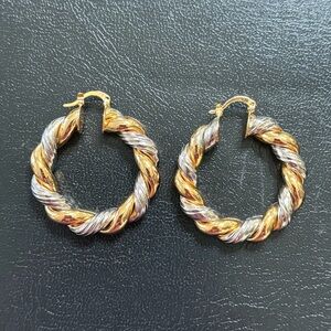 Gold and Silver Tone Twisted Hoop Earrings Chunky Statement Jewelry